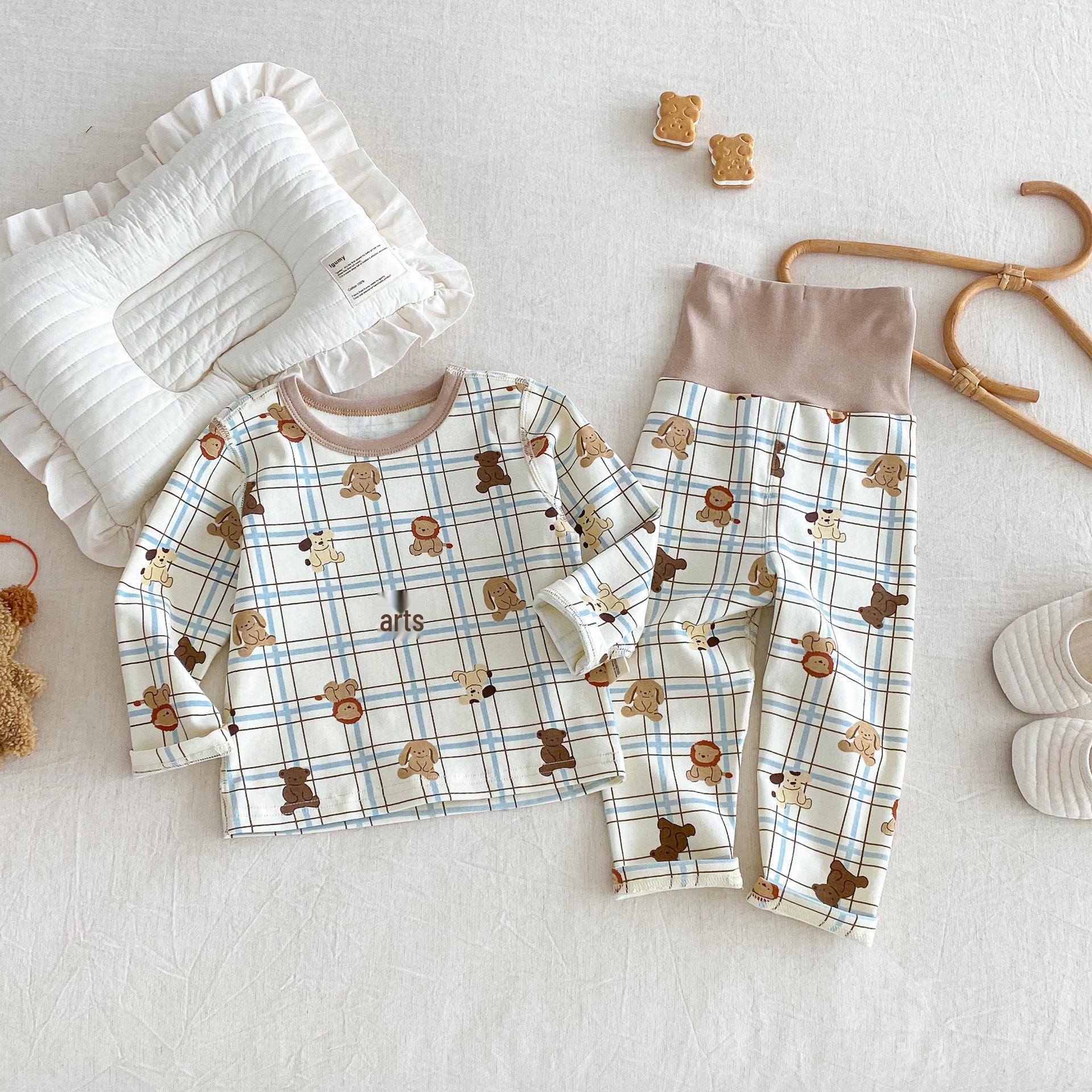 

2025 Autumn Kids Cartoon Homewear Set: Girls Polka Dot Outfit & Boys Belly-Protecting Pants 73 cm