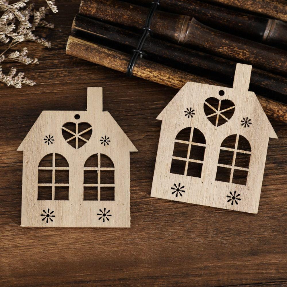 20pcs Wooden Pendant Christmas Wood House Navidad 2026 Home Decor Xmas Tree Hanging New Year Tree Ornament DIY Wooden Pendant
