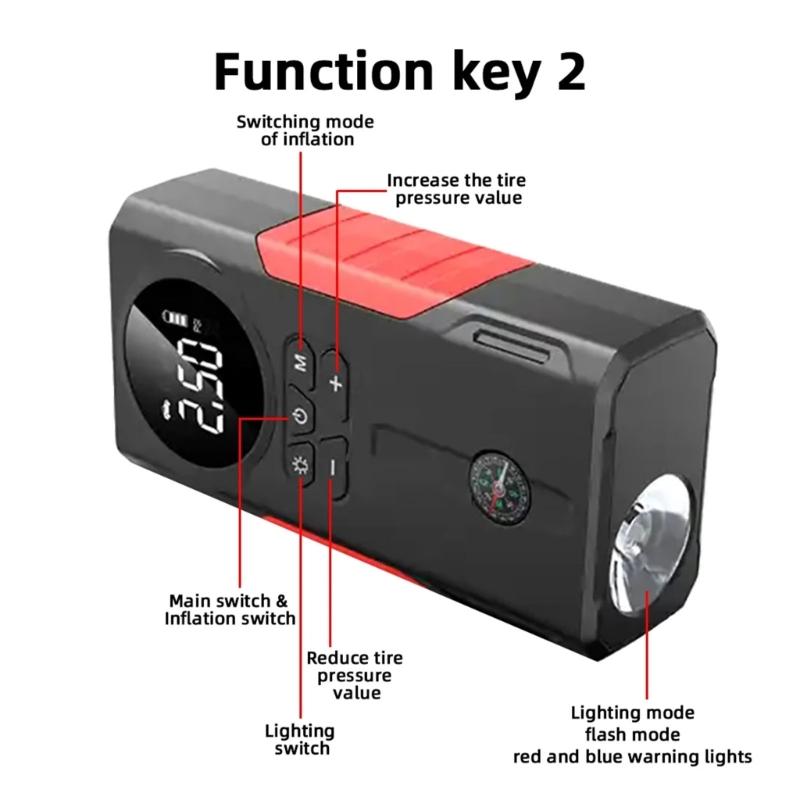 Double Purpose Car Air Compressor Jump Starter And Digital Tire Inflator With 800A Current For Automotive Emergency Use
