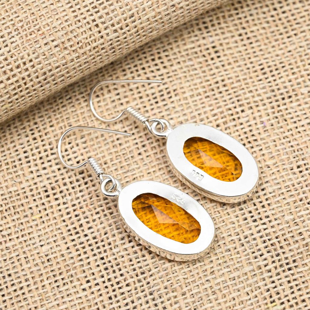 Citrine Gemstone Handmade 925 Sterling Silver Earring Jewelry For Christmas