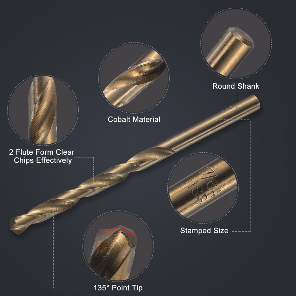 13pcs 17/64" 1/16" 7/32" 15/64" Twist Drill Bits M35 Cobalt High-Speed Steel Drill Bit for Metal Stainless Steel Drilling Tool