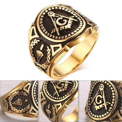 Vintage Alloy Punk Freemason Sign Masonic Ring Men Personality Jewelry Gift