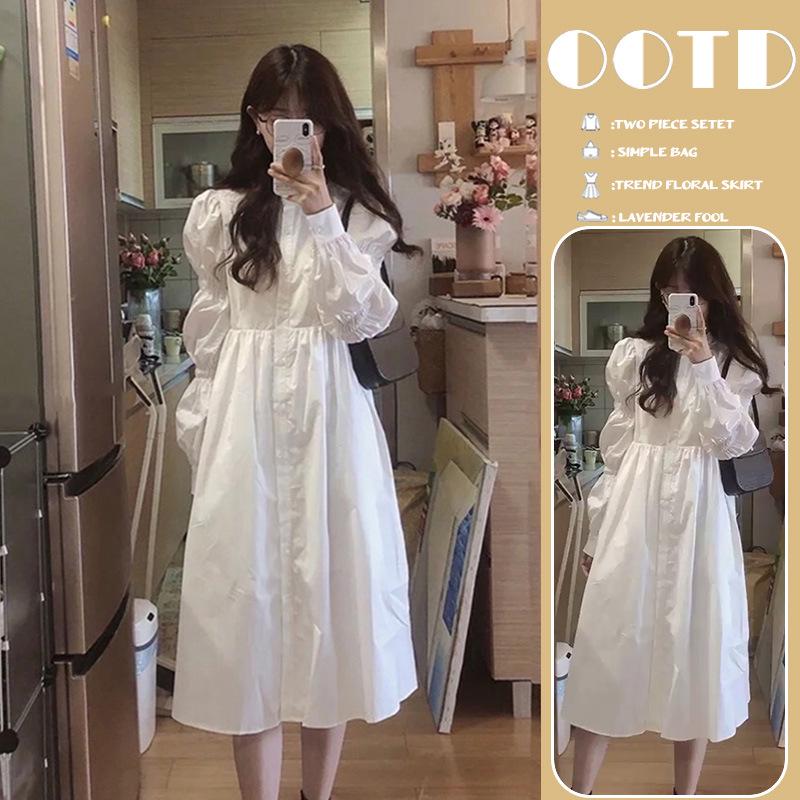 

Women s White Long-Sleeve Shirt Dress - Petite French Design for Spring & Autumn 2026 M