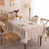 French Polyester Printed Plant Flower Pleated Lotus Leaf Fungus Edge Rectangular Coffee Table Tablecloth Dining Table Cloth
