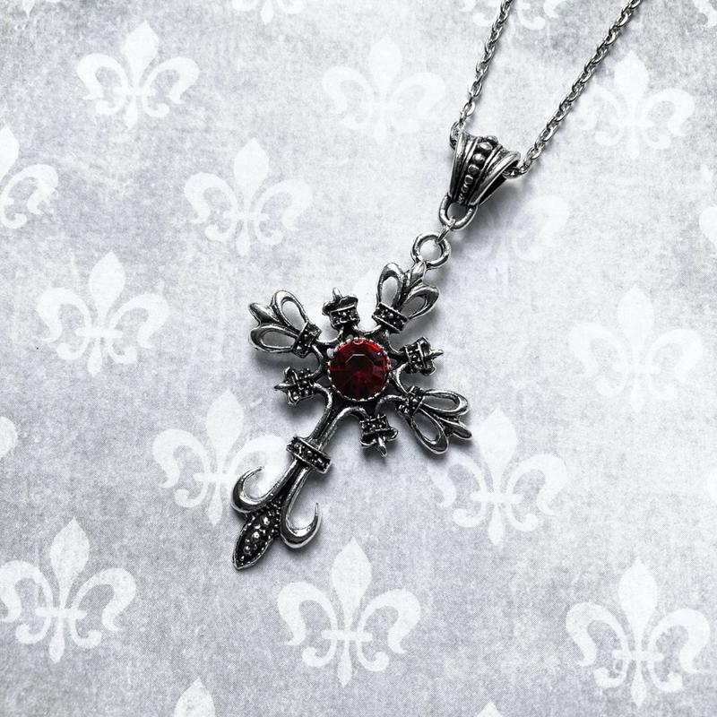 Colier cu cruce gotică ornată, bijuterii gotice, colier declarație, pandantiv cu cruce, cadou, colier clasic gotic,