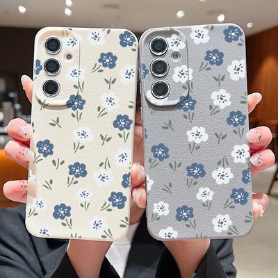 Floral Print Matte Slim TPU Case For Samsung S25 Ultra S24 FE S23 S22 A16 A15 A56 A55 A36 A35 A17 A37 A57 S26 Leather Texture Solid Color Phone Cover