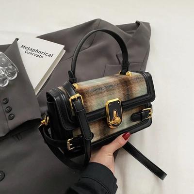 Women's Versatile Woolen Shoulder Bag Crossbody Bags Square Bags Contrast Color Fashion Commute New Autumn Winter
