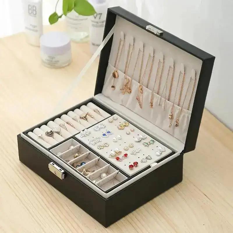 Large-capacity Leather Travel Multi-function Jewelry Storage Boxes For Girls Women Earrings Ring Necklace Display Jewelry Case