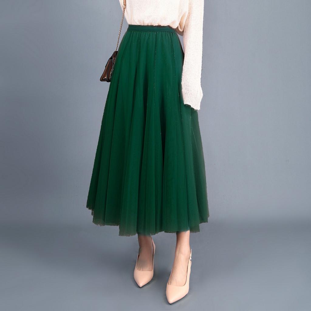 Women's Fashion Casual Color High Waist Ruffle Splicing Mesh Half-body Skirt