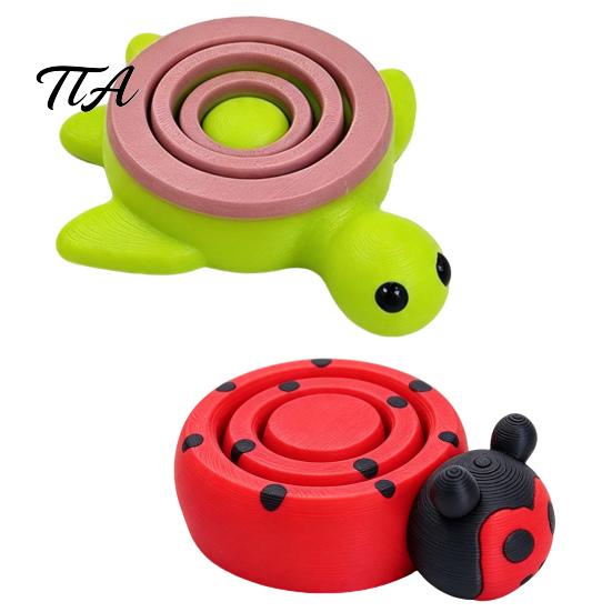 Small Ladybug Collectibles 3D Printed Spinning Figurine, Stress Relief Rotating Turtle Fidget Toy Toy, Animal Shape Desk Decoration for Home