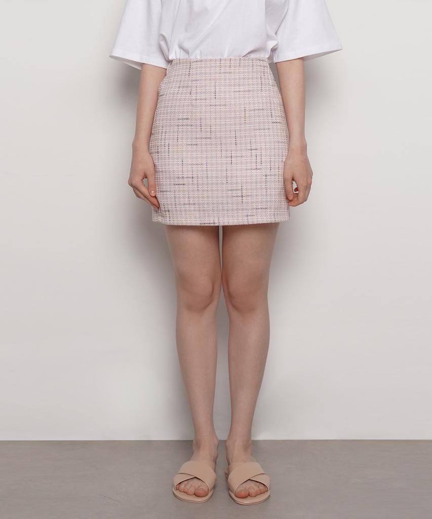 THE-ABON W27 De Tweed Mini Skirt Ivory