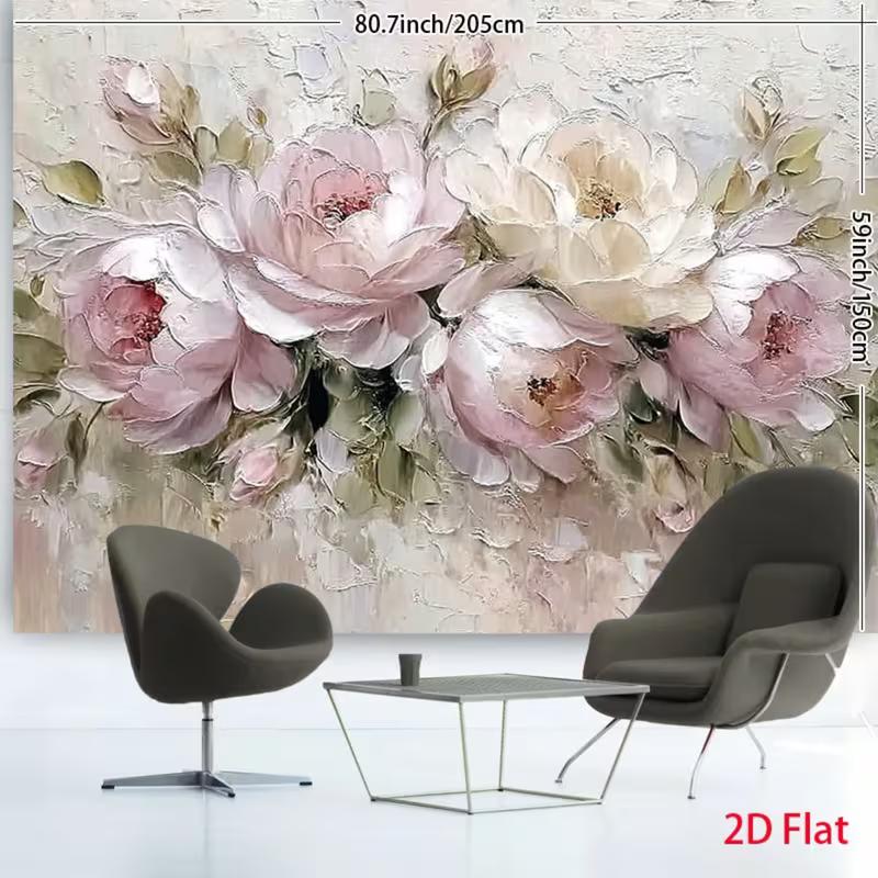 2D Rosa Weiß Pfingstrose Ölgemälde Wandteppich Wandbehang