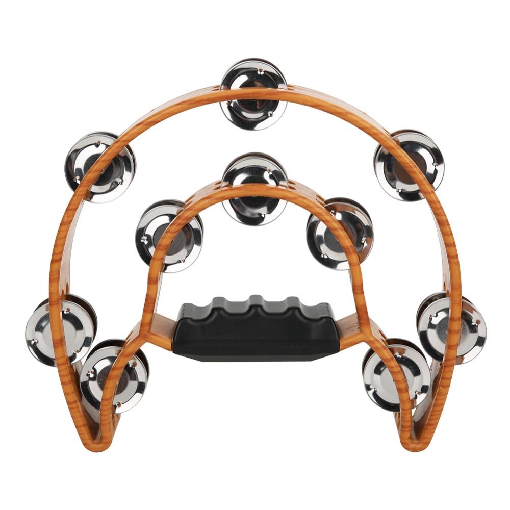 Metal+Plastic Double Row Tambourine Wood Color Half Moon Tambourine Handbell Tambourine  KTV Party
