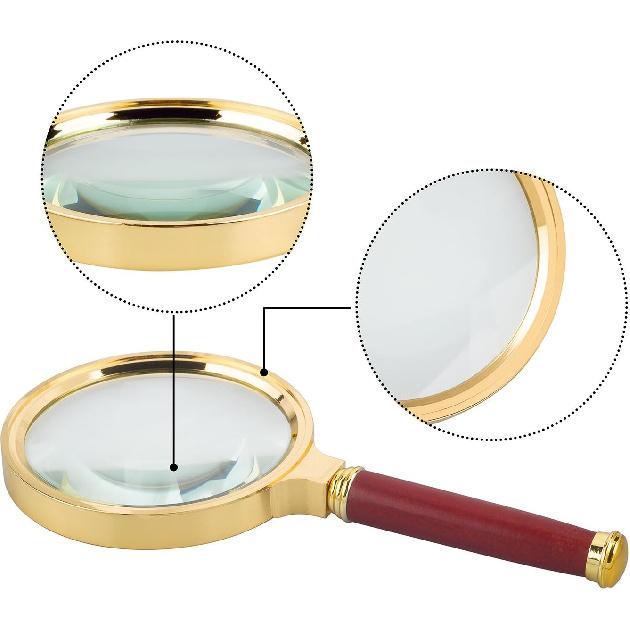 10X Handhållen förstoringsglas, Läsförstoringsglas Luppglasögon 10X med Palisanderhandtag för Bok- och Tidningsläsning, Insekt- och Hobbyobservation,