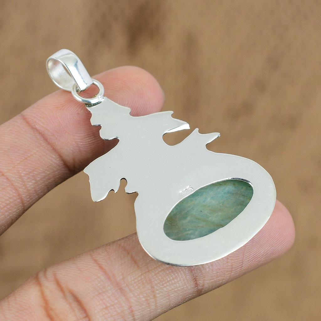 Natural Amazonite Gemstone Pendant 925 Sterling Silver Indian Jewelry For Women
