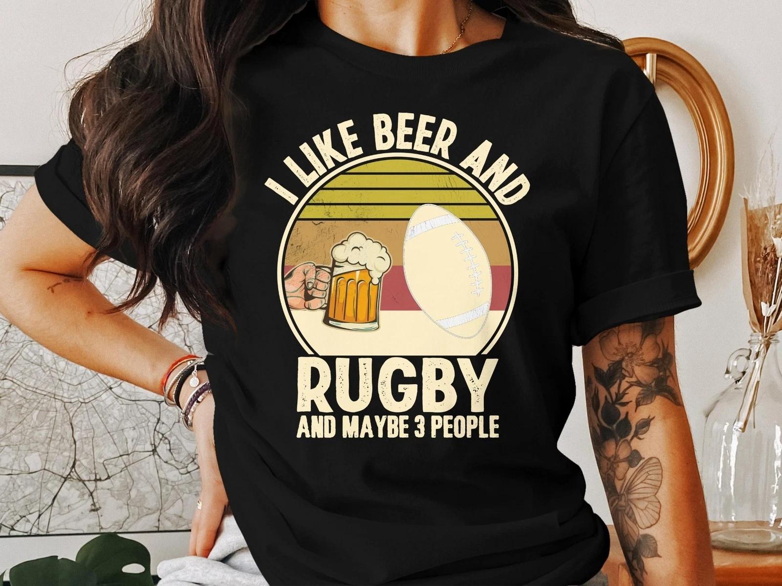 I Like Beer and Rugby and Maybe 3 People Shirt, Funny T-Shirt Men s Gift XL