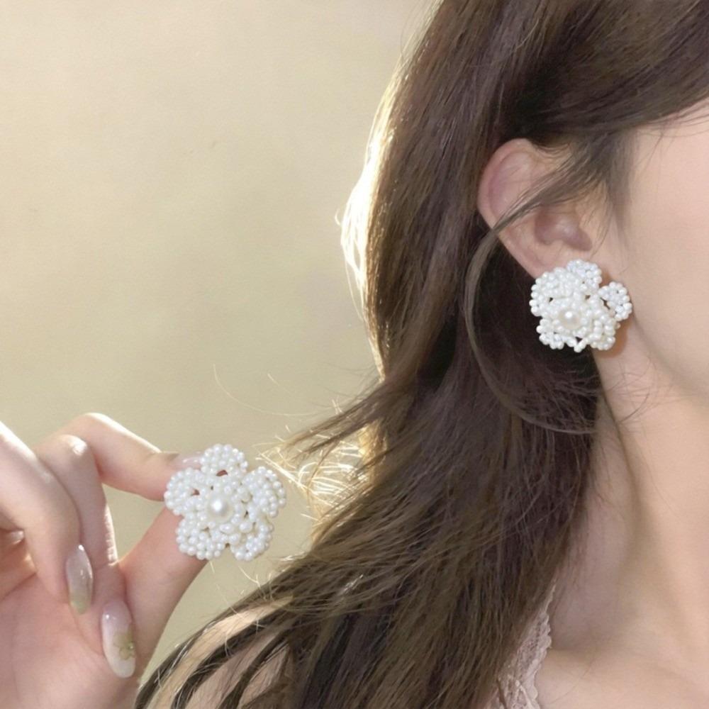 1pair Resin Fabric Fabric Flower Earring Contrasted Blush-colored Ear Accessories Women Girl