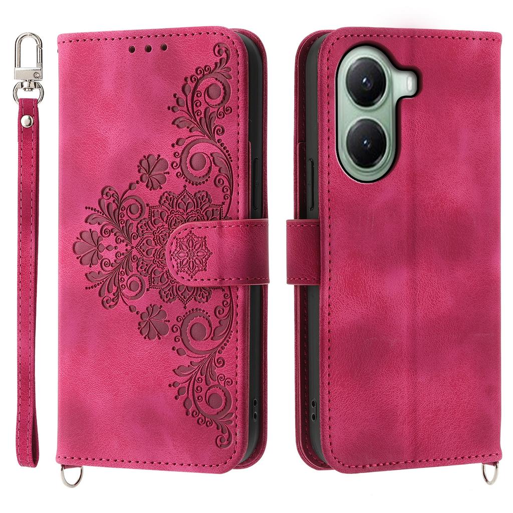 For Xiaomi Poco X7 Pro 5G/Redmi Turbo 4 5G Case Flower Pattern PU Leather Wallet Phone Cover with Strap