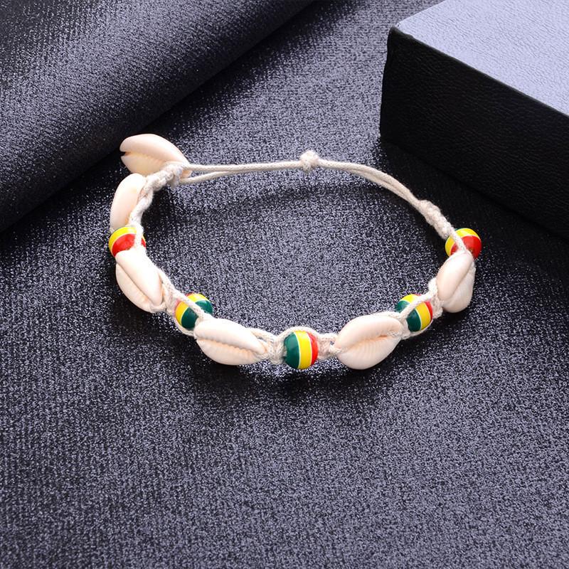 Bohemian Retro Charm Carved Wood Beads Shell Pendant Anklet With Handwork Weaving Artistry For Women