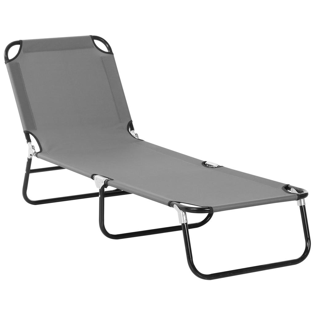 Sun Lounger, 5-Way Adjustable Backrest, Quick-Drying, Metal Frame, 188 x 56 x 28 cm, Grey
