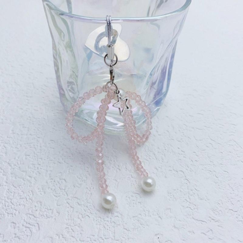 Stylish Bowknot Star Phone Charm Fashionable Crystal Beaded Butterfly Keychain Colorful Bag Pendant for Women Girls