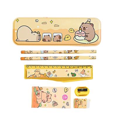 Cartoon Capybara Stationery Set Cute Pencil Eraser Set Student Pencil Sharpener Stationery Gift Box Learning Stationery Supplies