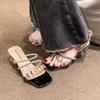 Coarse Heeled Sandals for Women Summer Exterior New Rhinestone Simple Comfortable Mid Heel, Women's Sandals