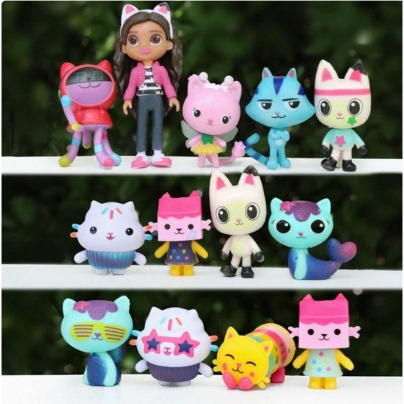 

13pcs/set PVC Gabby Dollhouse Figure Toy Mercat Cartoon Model Animals Smiling Car Cat Hug Gaby Girl Dolls Kids Birthday Gifts