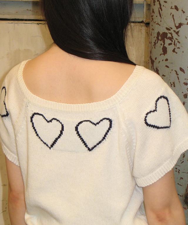 RONRON Heart Line Short Sleeve Knit Ivory