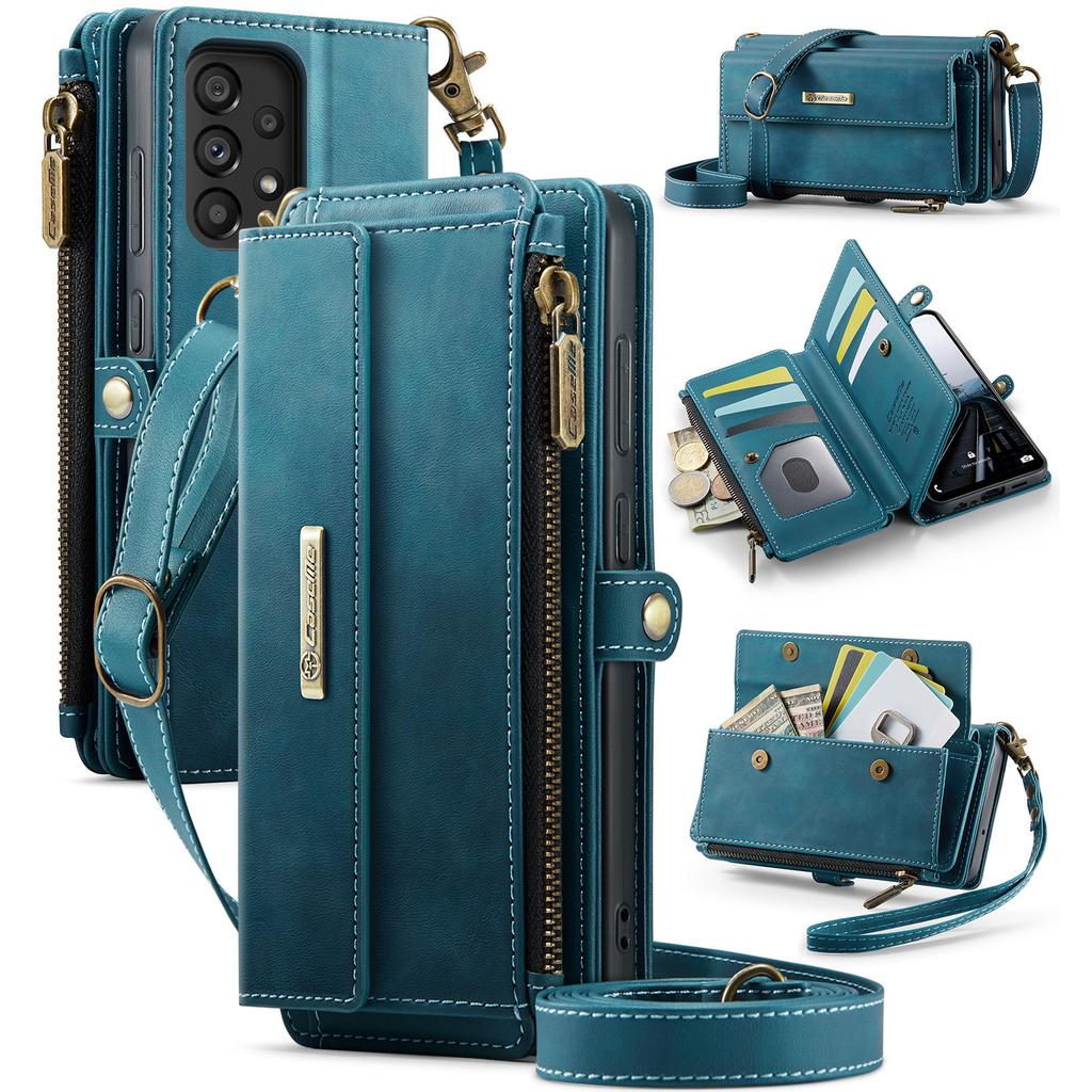 For Samsung Galaxy A52 5G/Galaxy A52 4G Case CASEME C39 RFID Blocking Zipper Wallet Stand Leather Cover with Strap