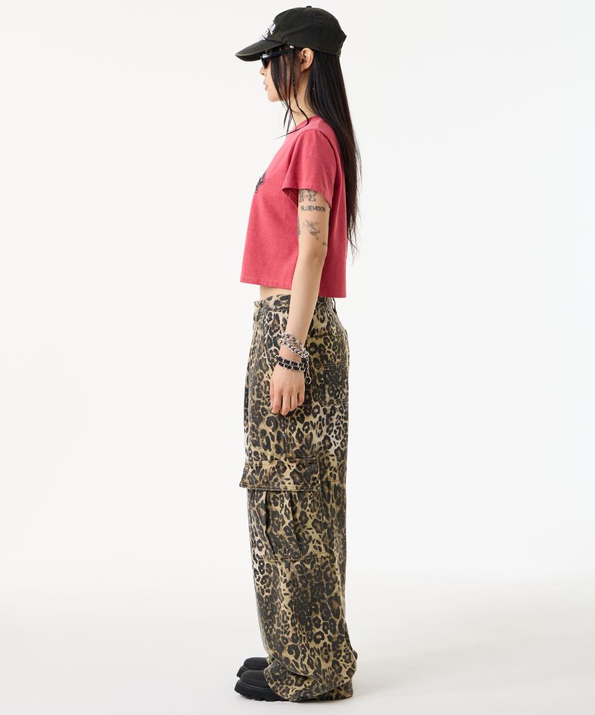 UNKNOWN PLANET Leopard Wide Cargo Pants Brown