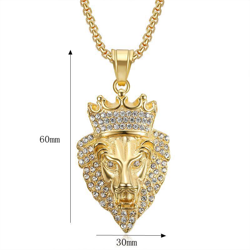 Men's Hip Hop Lion Pendant Necklace Stainless Steel Gold Black Cuban Chain Punk Men Fashion accessories