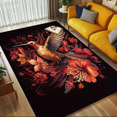 1pc Hummingbird Flowers Themed Rug for Home Decor, Non-slip Office Carpet, Chair Mat, Outdoor Mat, Christmas and Halloween Gifts-0731016