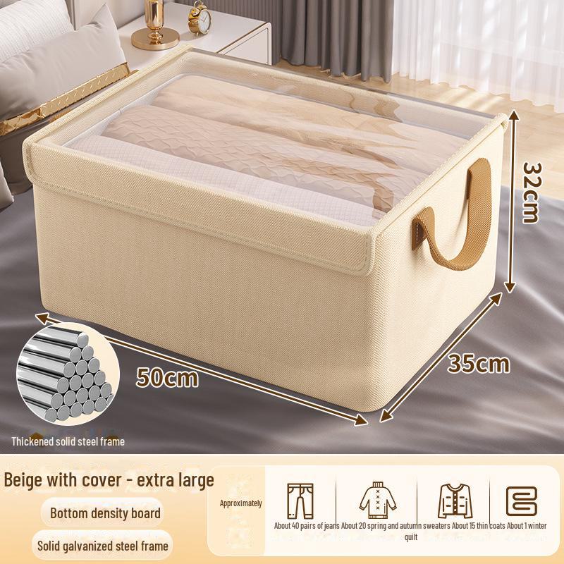 Cationic Fabric Clothes Storage Box with Lid and Steel Frame