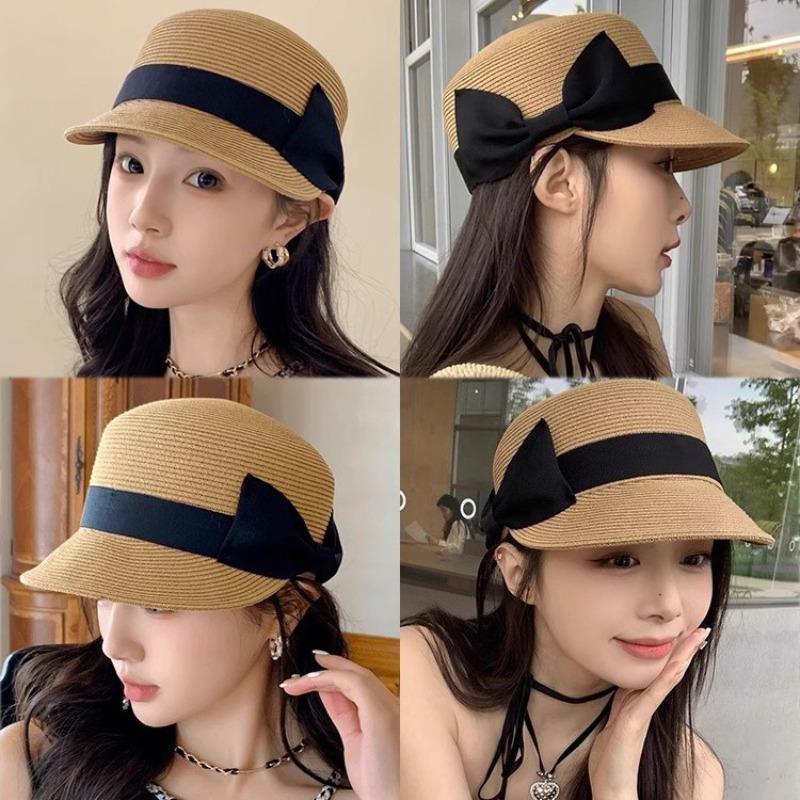New Panama Simple Summer Beach Hat Fashion Casual Lady Women Flat Brim Bowknot Straw Cap Sun Protection Hats Seaside Vacation