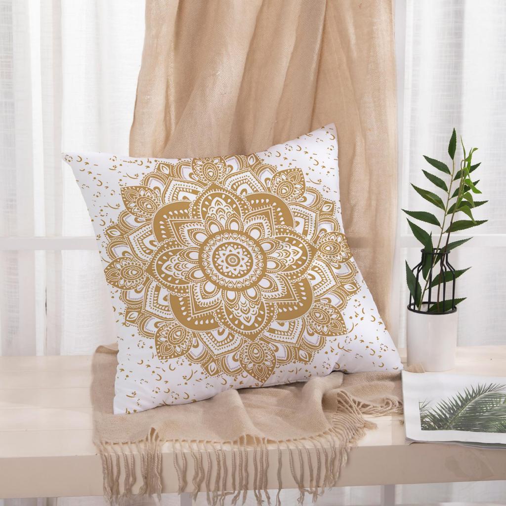 Gold Mandala Pillow Cover Boho Indian Floral Print Yoga Meditation Cushion Case For Sofa Bed Couch Bohemian Home Decor Gifts