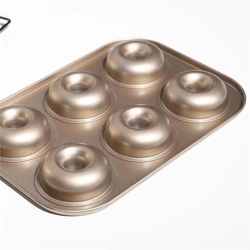 J1UL1N 2er-Pack Antihaft-Donut-Form, 6 Mulden Robuste Stahl-Mini-Bagel-Form, Ofenfeste Donut-Backform (Gold, 6 Tassen)