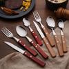 Wooden Handle Tableware Stainless Steel Smooth Edges Home Kitchen
