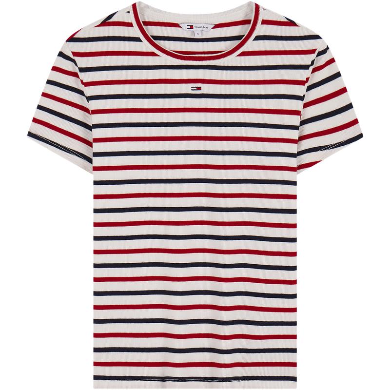 TOMMY JEANS Women's A/W 2025 Striped Ribbed Slim-Fit Short Sleeve T-Shirt