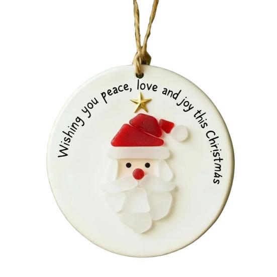 Sea Glass Christmas Ornament Handcrafted Sea Glass Santa/Candy Cane/Tree/Gingerbread Hanging Decor Acrylic Coastal Ornament for Xmas Tree Decor