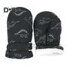 1 Pair Children Winter Mittens Thick Plush-lined Windproof Cartoon Dinosaur Cold Weather Outdoor Gloves Adjustable Fasten Strap Anti-Slip Ski Gloves