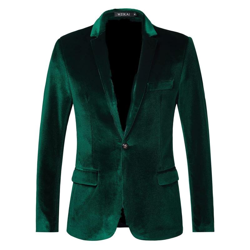 Men s Black Velvet Blazer Slim Fit Single Breasted Notched Lapel Suit Jacket M