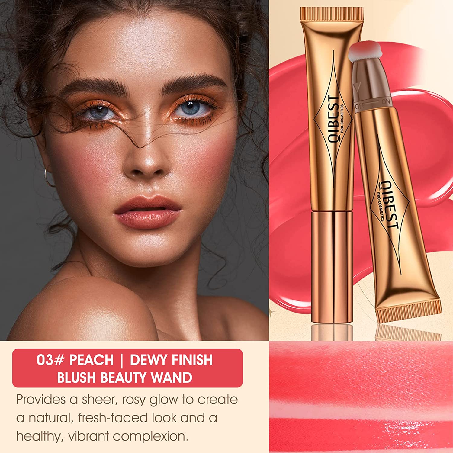 QIBEST жидкие румяна для лица, натуральный крем, оттенок для щек, глаз, персиковые румяна, многофункциональные румяна для макияжа, контурные румяна, осветляющие щеки, косметика 03 Liquid Blush