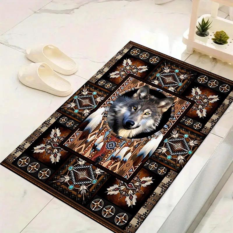 Native Indian Wolf Carpet Rug for Living Room Bedroom Home Sofa Decoration,Kids Play Non-slip Floor Mat