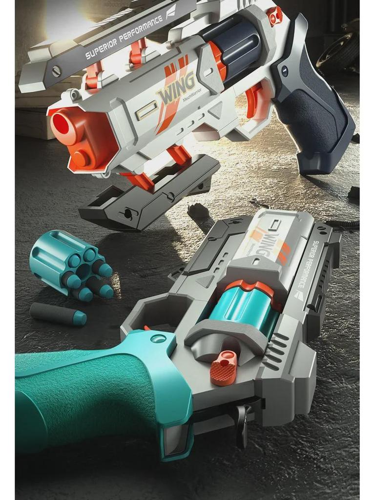 Interactive Mecha Revolver Soft Bullet Toy Gun for Boys - Outdoor Mechanical Pistol Model