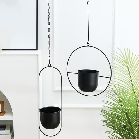 Modern Hanging Planter Geometric Iron Flowerpot with Hanging Chain Wall Ceiling Planter Hanger Houseplant Holder Pot for Indoor Outdoor Decoration