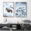 Wall Art Winter Snow Forest Train Deer Squirrel Pine Cone Canvas Painting Posters and Prints for Living Room Home Decor