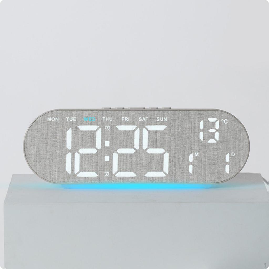Alarm Clock with Temperature Display Ambient Light Band Digital Rectangular Desk Gadget