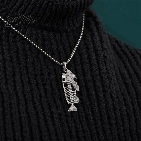 Non-fading Metal Necklace Fish Bone Necklace Punk Street Style Hollow