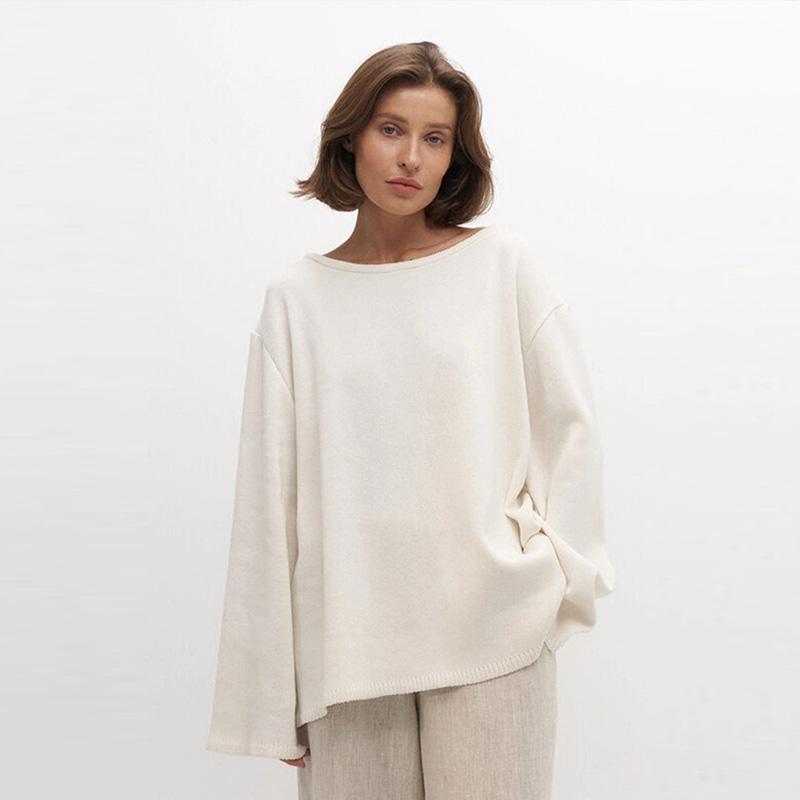 Cotton Pullover Overzie Sweater Women's Sexy Backless Loose Knit Sweater Round Neck Flared Sleeve Solid Color Pull Jumper Autumn/Winter 2025